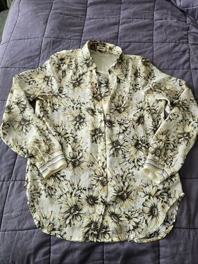 L'agence 100% Silk Yellow & Cream Sheer Floral Shirt Sz 2